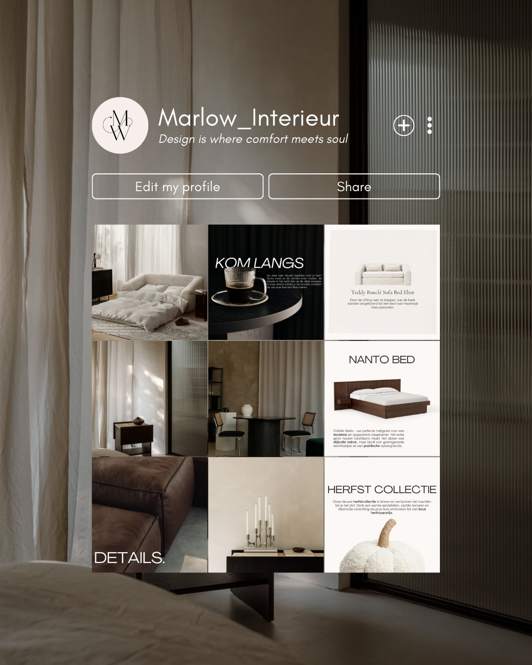 instagram beheer interieur : Professionele Instagram content creatie en feed design door Tales Design in Rotterdam