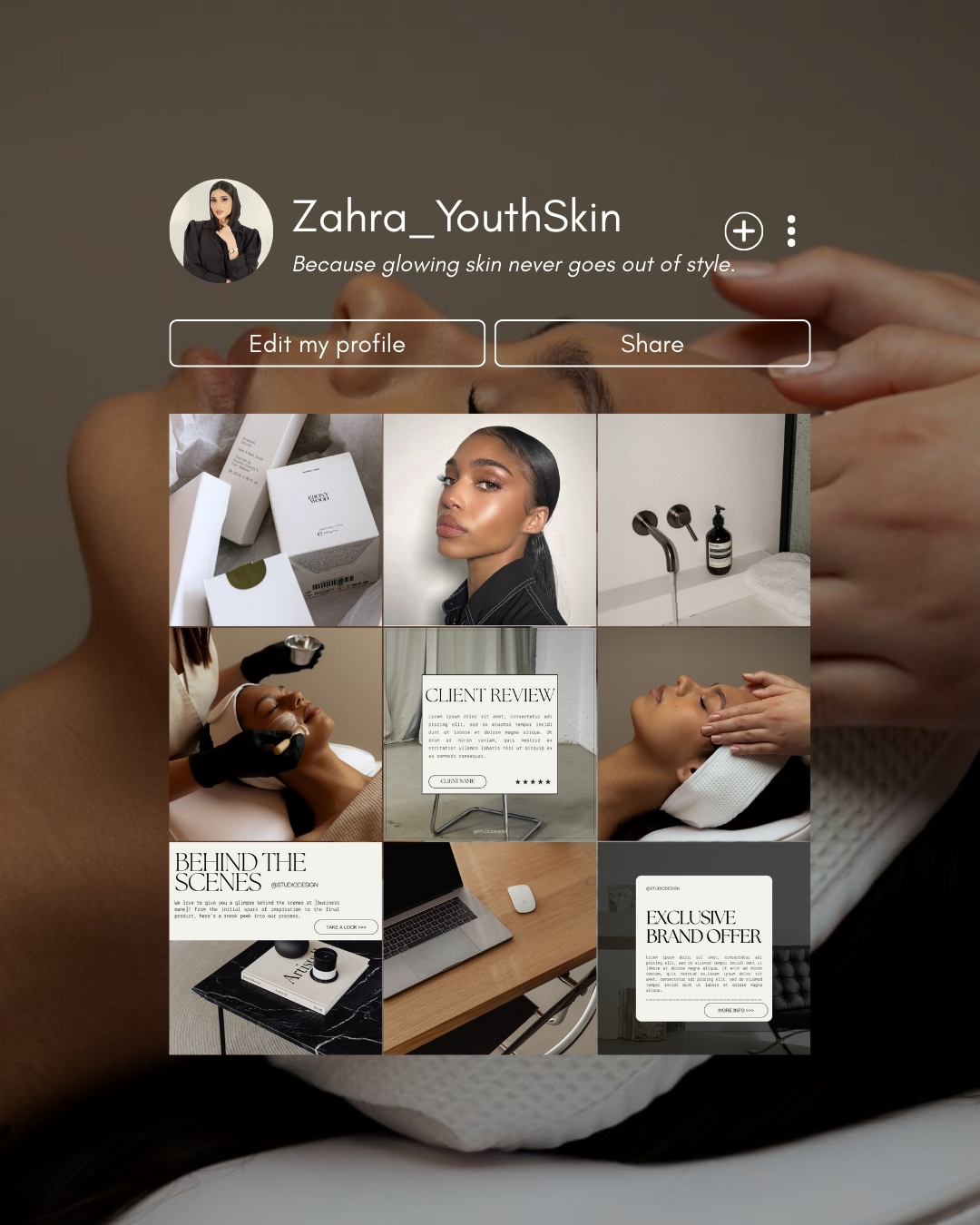 instagram feed skincare kliniek : Professionele Instagram content creatie en feed design door Tales Design in Rotterdam